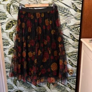 GG70 black red yellow floral tulle skirt love + joy large L